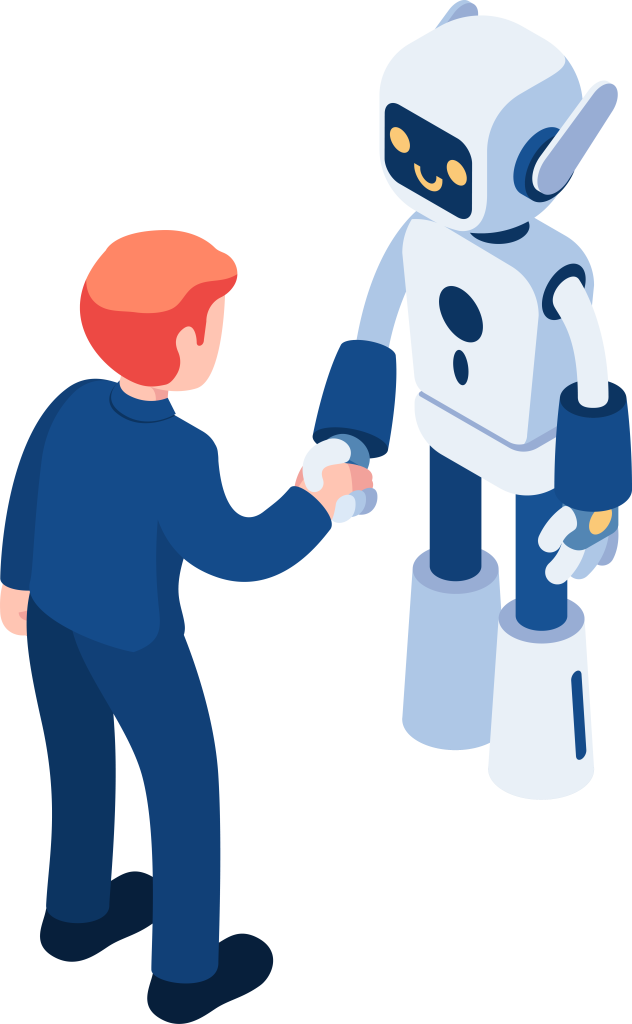 Isometric Businessman Shaking Hands with Ai Robot
